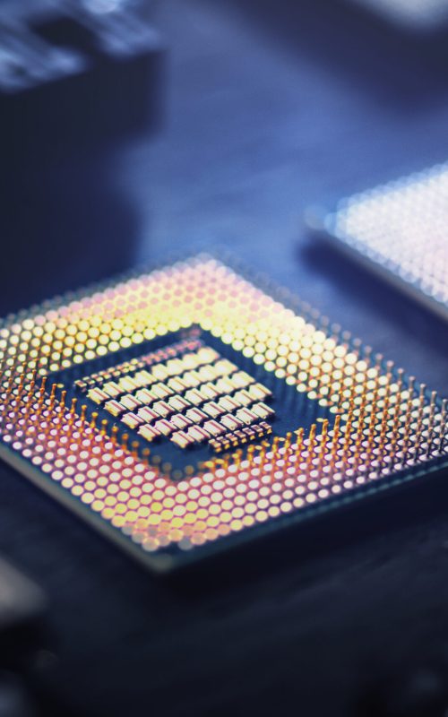 Smart microchip background on a motherboard closeup technology